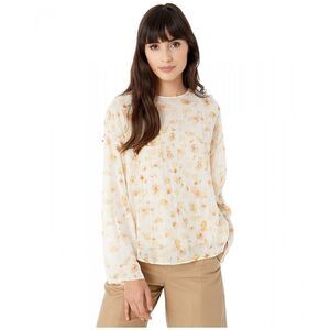 Vince Pressed Petal Blouse Yellow Floral Pleated Crinkle Semi Sheer Top Size M